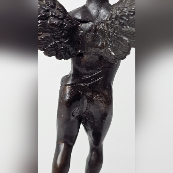Bronze Cherub Angel Statue Playing Tambourine French Style Musical Vintage Art - Picture 11 of 14